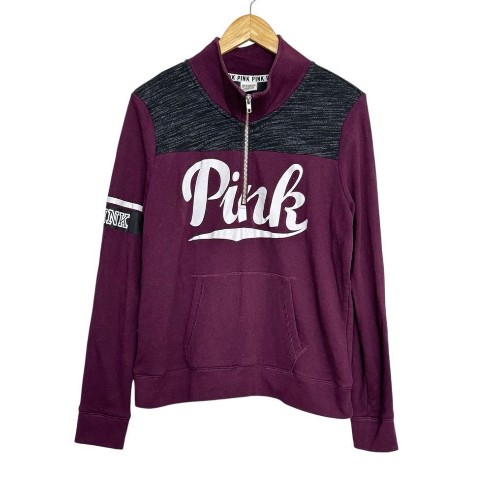 Victoria's Secret Purple Graphic Quarter Zip Hoodie Women's Size Large Cozy